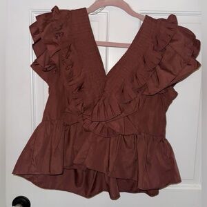 ENTRO Ruffled Brown Women's Top